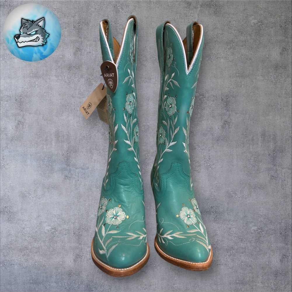 Ariat Romance Floral Embroidered Boho Turquoise Tall Western Boots Women's 6.5B - Picture 3 of 5